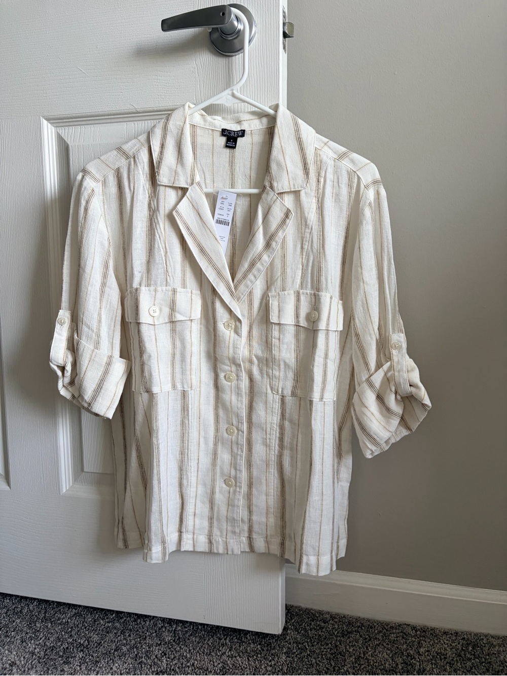 NWT J. Crew Camp Collar Shirt in Featherweight Linen Blend Size 0